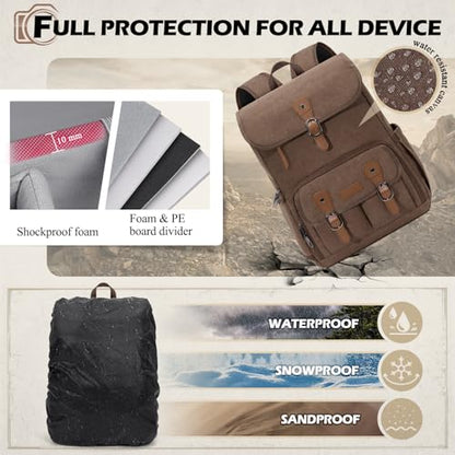 RAINSMORE Camera Backpack, DSLR SLR Mirrorless Camera Bag for Photographer - color: Coffee