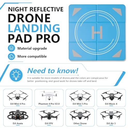 Night Reflective Drone Landing Pad, Foldable Quick-Fold Heavy-Duty Double-Sided Launch Pad (25 inch), Waterproof and Dirt-Resistant Portable, Drone Accessory - Yellow/Blue - color: Yellow/Blue-25inch