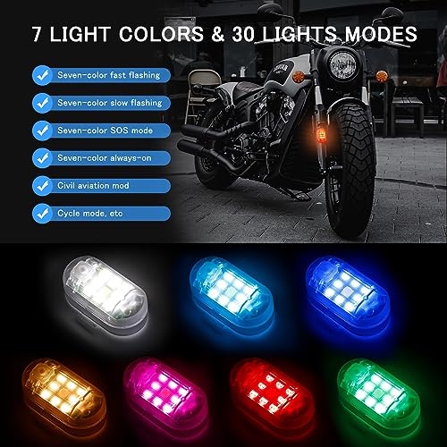 SEISSO 4-Pack Wireless Remote Control Anti-Collision LED Strobe Lights Kit - USB Charging Emergency Drone Warning Hazard Flash for Vehicles, Cars, Trucks - 7 Colors Changing