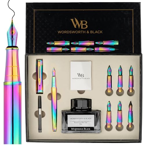 Wordsworth & Black Luxury Calligraphy Pen Set for Writing, 6 Nibs, Rainbow - color: Rainbow