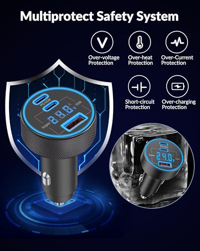 Car Charger USB C, 130W 3-Port Fast Cigarette Lighter USB Charger Adapter