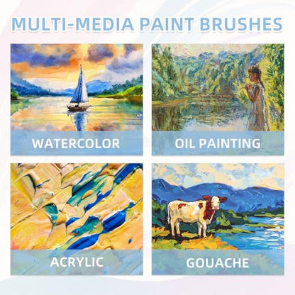 12 Pcs Flat Professional Artist Watercolor Paint Brush Set, Blue - color: Blue, size: Flat