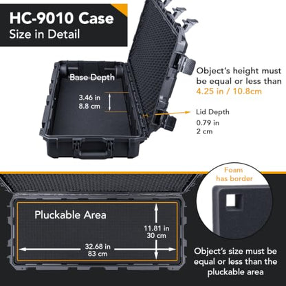 Lykus HC-9010 Hard Case with Wheels and Foam, Inner Size 32.68*11.81*4.25in - size: HC-9010