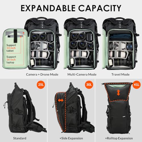 TARION Extra Large Camera Backpack 35L Expandable Rolltop XProber Black - style: Xprober Backpack