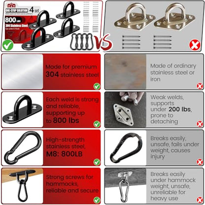 sprookber 304 Stainless Steel Pad Eye Snap Hook, M6 Ceiling Hook 800Lb,8Pcs - size: 2.3 inch, style: Black Oval