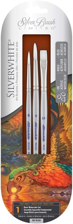 Silver Brush Limited Silverwhite Basic Watercolor Paintbrush Set, 3pc - style: 3 Pc, Basic Watercolor Set