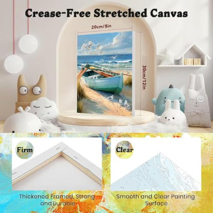 Ekuxom 4 Pack Beach Paint by Numbers Kit for Adults with Frame-Wooden Ease - color: 4 Pack Beach-1