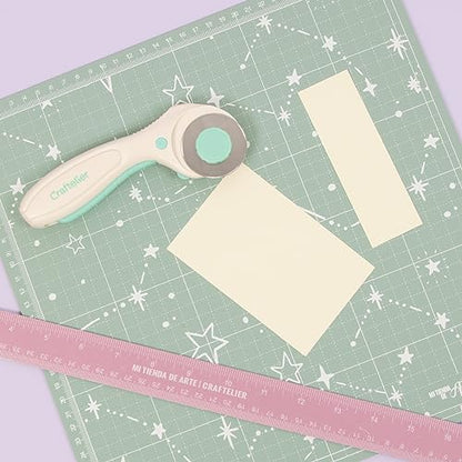 Craftelier - Rotary Cutter for Scrapbooking and Crafting Projects | Lock and Unlock Button Function | Blade Diameter 45 mm - Turquoise and White Color
