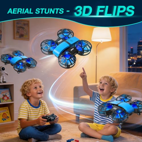 Blue Mini Drone for Kids, Indoor & Outdoor RC Quadcopter, Full Propeller Guards, LED Light, 3D Flips, One Key Start, Headless Mode, 2 Rechargeable Batteries, 21 Mins Total Flight Time, Toy Gift for Boys and Girls(2K-HD)