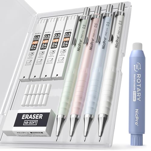 Nicpro Cute Mechanical Pencil Set, 4PCS 0.5mm Pastel Drafting Pencils - style: 0.5mm