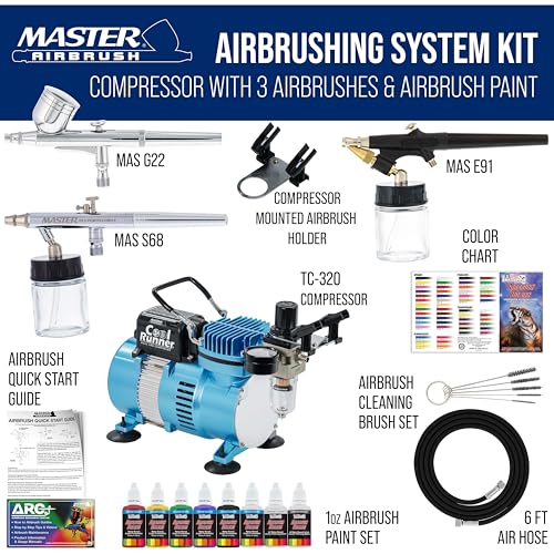 Master Airbrush Cool Runner II Airbrush Kit with 3 Airbrushes Acrylic Paint - size: Standard KIt
