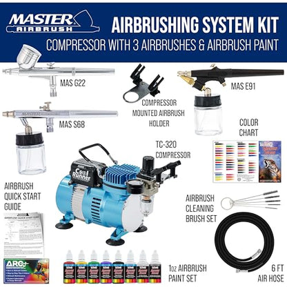 Master Airbrush Cool Runner II Airbrush Kit with 3 Airbrushes Acrylic Paint - size: Standard KIt