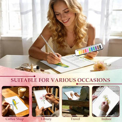 apolyone 2-Pack Beginner Watercolor Workbooks - style: Birds & Flower