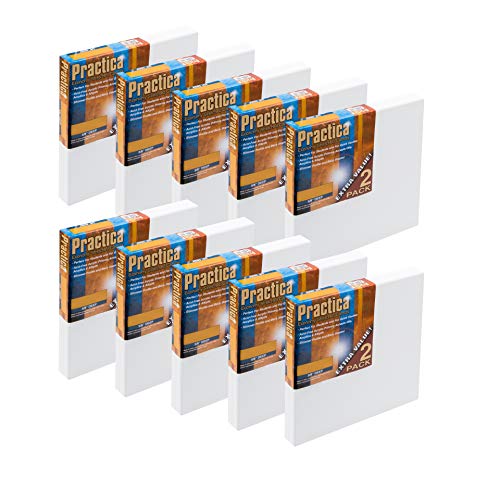 Practica Economy Stretched Cotton Canvas 20-Pack, 12x12 - Acid-Free Acrylic Primed Canvas for Acrylics, Pastels, Graphite, & More! - size: 12" x 12"