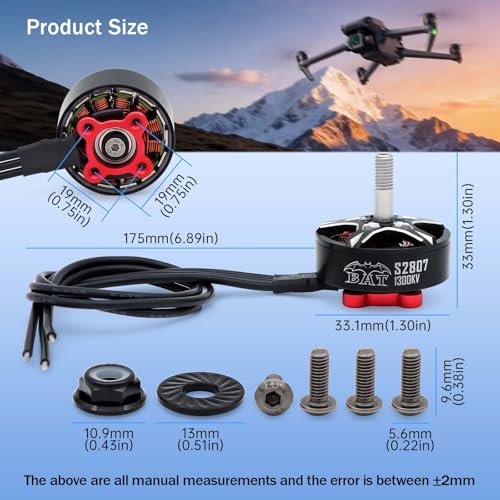 Surpass Hobby S2807 Outrunner Brushless Motor 6S 1300KV Drone Motor for 6-7inch Long Range FPV Racing Drone Freestyle FPV Drone Quadcopter (1300KV 1Pcs) - size: 1300kv-1pack