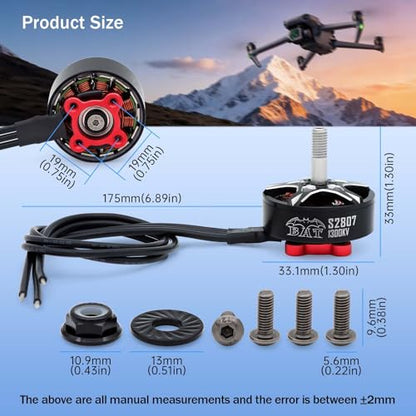 Surpass Hobby S2807 Outrunner Brushless Motor 6S 1300KV Drone Motor for 6-7inch Long Range FPV Racing Drone Freestyle FPV Drone Quadcopter (1300KV 1Pcs) - size: 1300kv-1pack