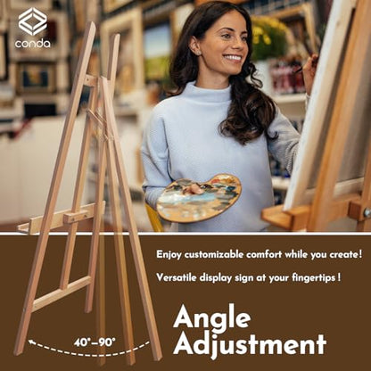 Heavy Duty A-Frame Wood Easel Stand - Adjustable Studio Easel Holds Large Canvas, Mirror, Wedding Sign Up to 90 Inches, Floor Display Easel for Artists & Events, Natural Beechwood - color: BeechWood