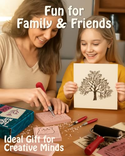 Linocut Tools Block Printing Kit, Deluxe Stamp Carving Printmaking Supplies - color: Multicolor(6 Color Version)