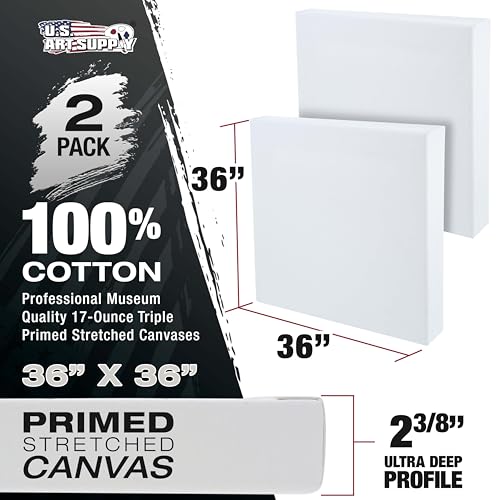U.S. Art Supply Stretched Canvas for Painting 36" x 36" 2-3/8" Extra Deep - size: 36" x 36"