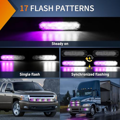 Nilight 6LED Emergency Strobe Lights 4PCS Ultra Slim Surface Mount Hazard Caution Light bar 12-24V Sync Feature Warning Flashing Light kit for Truck Car Vehicle ATV SUV UTV Purple and White - color: Purple and White