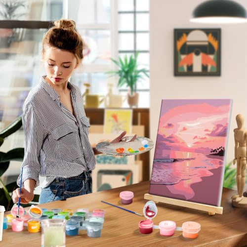 YOYA Framed Paint by Numbers Kit for Adults - Sunset Beach Paint by Number - color: Beach 034