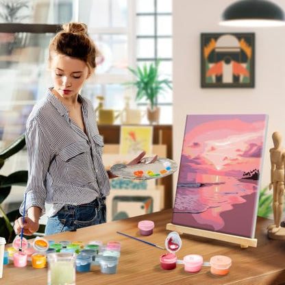 YOYA Framed Paint by Numbers Kit for Adults - Sunset Beach Paint by Number - color: Beach 034