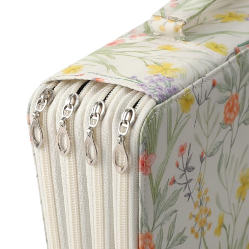 300 Slots Canvas Pencil Case 4-Layer Zipped Holder w/Handle - color: White, size: 300