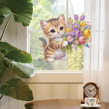 AIBOERL Diamond Art Kits for Adults, Cat Acrylic Hanging Suncatcher - color: DP03356