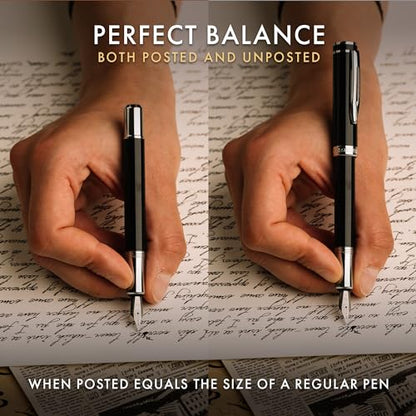 Wordsworth & Black Mini Pocket Fountain Pen for Writing, Medium Nib, Black - color: Black Chrome