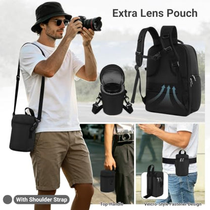 MOSISO Camera Backpack,Photography Camera Bag with Lens Pouch,Black - color: Black
