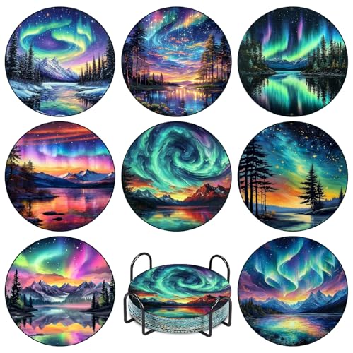 askkqtx 8 Pcs Aurora Diamond Art Coasters Kits with Holder 4X4 Inch - color: Coasters-jxbd18