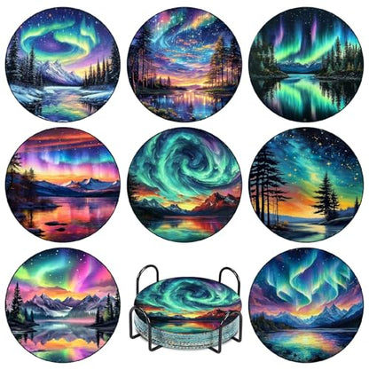 askkqtx 8 Pcs Aurora Diamond Art Coasters Kits with Holder 4X4 Inch - color: Coasters-jxbd18