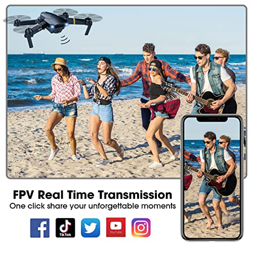 MOCVOO Drones with Camera for Adults Kids, Foldable RC Quadcopter, Helicopter Toys, 1080P FPV Video Drone for Beginners, 2 Batteries, Carrying Case, One Key Start, Altitude Hold,Headless Mode,3D Flips - color: A-Blue