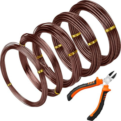 Mudder 5 Roll Bonsai Training Wire Aluminum 1/1.5/2/2.5/3mm Brown - color: Brown, size: 1/1.5/2/2.5/3mm