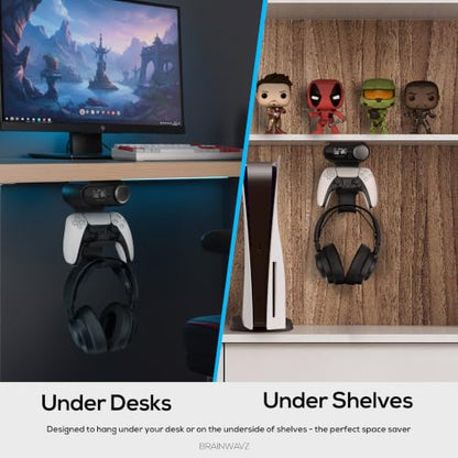 BRAINWAVZ Under Mount Game Controller & Headset Hanger for SteelSeries Arctis Nova Pro Wireless, Nova Elite & Pro Omni + Base Station Dock - Easy Install with Screws or VHB Tape - color: UM03