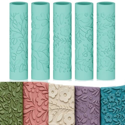 ORIGACH 5Pcs Flower & Plant Polymer Clay Texture Roller for Earring Making - style: Flowers & Plants