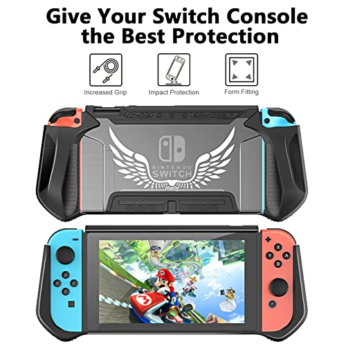 HEYSTOP Switch Accessories Bundle 12 in 1 Compatible with Nintendo Switch, Gift Kit with Carrying Case, Protective Case Cover, Screen Protector, PlayStand, Joycon Grip & More (Black)