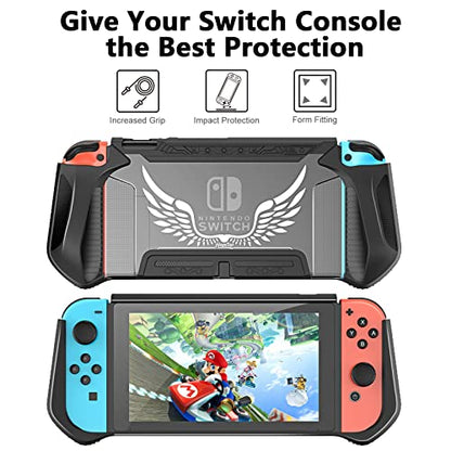 HEYSTOP Switch Accessories Bundle 12 in 1 Compatible with Nintendo Switch, Gift Kit with Carrying Case, Protective Case Cover, Screen Protector, PlayStand, Joycon Grip & More (Black)