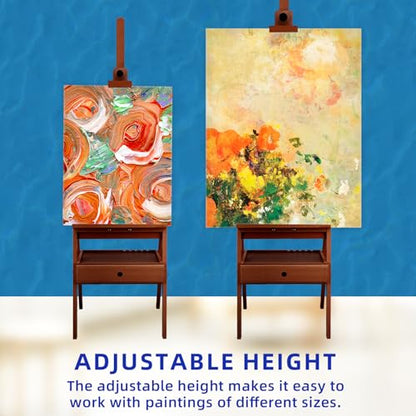 Falling in Art H-Frame Studio Easel with Storage Drawer, Walnut - style: Walnut