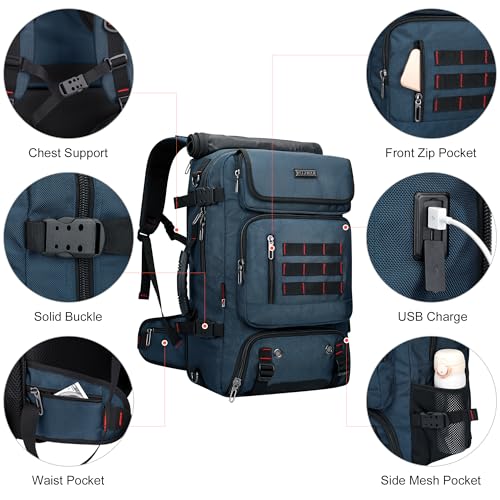 WITZMAN Carry on Travel Backpack for Men Airline Approved Fits 16" Laptop - color: 04.blue