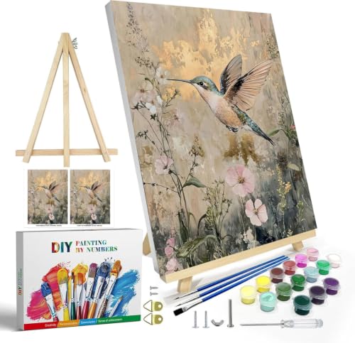WUDWL Paint by Numbers Kit for Adults Framed Canvas, with Wooden Easel - color: YH05344