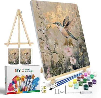 WUDWL Paint by Numbers Kit for Adults Framed Canvas, with Wooden Easel - color: YH05344