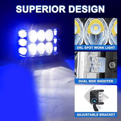 Blue Strobe LED Lights for UTV Pickup Van Boat Tractor Trailer Golf - color: Blue Side Shooter Lights