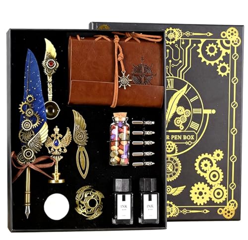 Steampunk Quill,Calligraphy Set,14PCS Stationery Kit,Navy