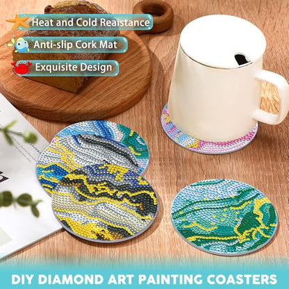 PERFECTSIGHT 8 Pcs DIY Diamond Art Painting Coasters with Holder, Cute Diamond Paint Coaster Kits for Adults, Kawaii Full Drill Diamond Art Craft Paint by Number Non Slip Coaster - Blue+Green Sand - color: Blue+Green Sand