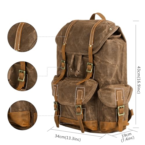 Heavy-Duty Waxed Canvas Rucksack Backpack - color: Brown-coffee, size: 400 x 340 x 190 mm - Standard