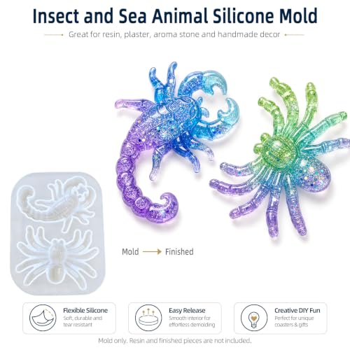 4 PCS Insect Silicone Resin Molds Set – 3D Bug Epoxy Casting Mold Kit - color: 4Pcs Insect Resin Molds