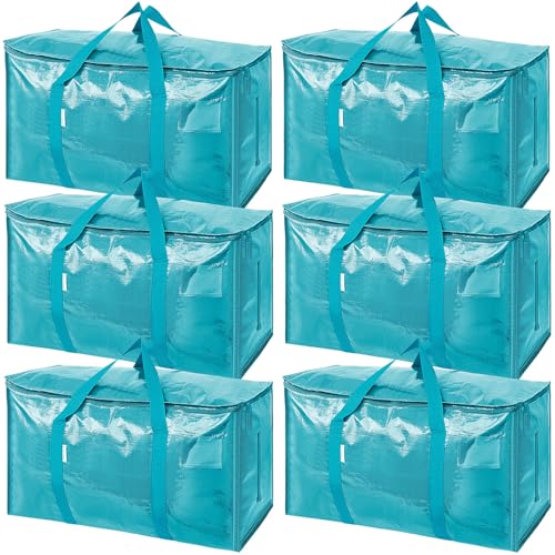 TICONN 6 Pack Extra Large Moving Bags Heavy Duty with Zippers & Carrying Handles, Durable Storage Bags Moving Boxes for Closet Organizers and Storage (6 Pack, Aqua) - color: Aqua, size: 6 Pack