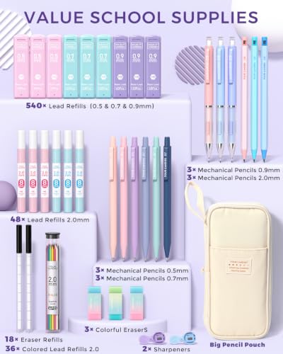 Four Candies 36PCS Mechanical Pencil Set with 624 Lead Refills (Cream) - color: Cream