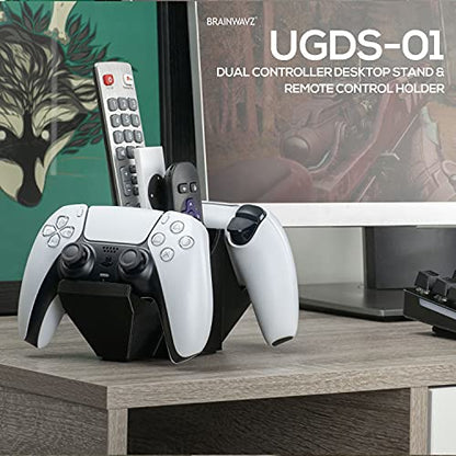 BRAINWAVZ Dual Game Controller & Storage Desktop Holder, Universal Design for Xbox ONE PS5 PS4 PC Gamepads, Reduce Clutter, UGDS-01 - color: 2 Controllers & Remotes Black
